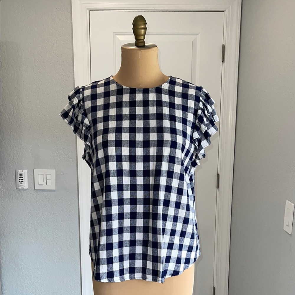 Women's Anne Klein Linen Ruffled Flutter Sleeve Blouse Size L